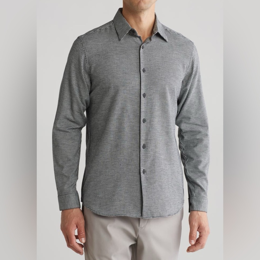 Theory Men's XL Irving Gingham Slim Fit Overdyed Gingham Button-Up Shirt Blk Wht